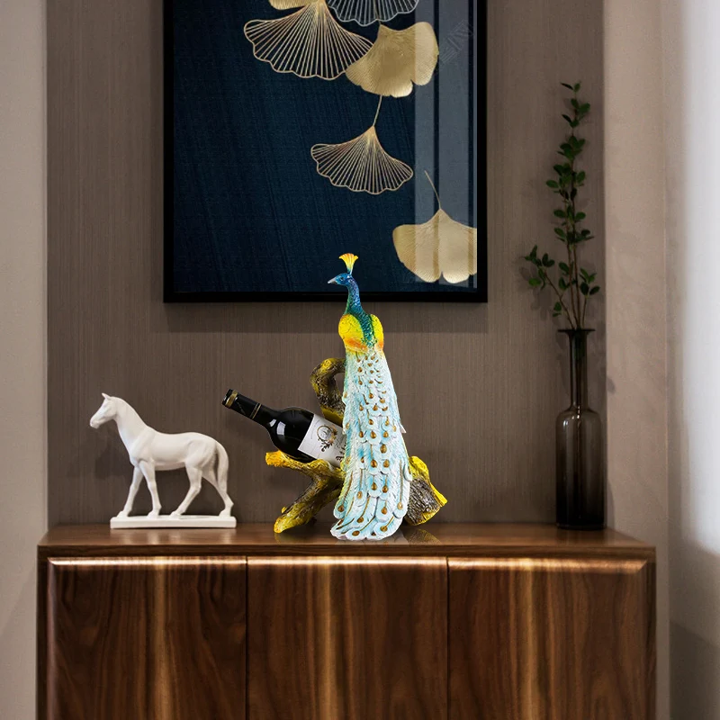 

European style red wine rack display peacock modern simple family living room wine cabinet decoration wine rack shelf