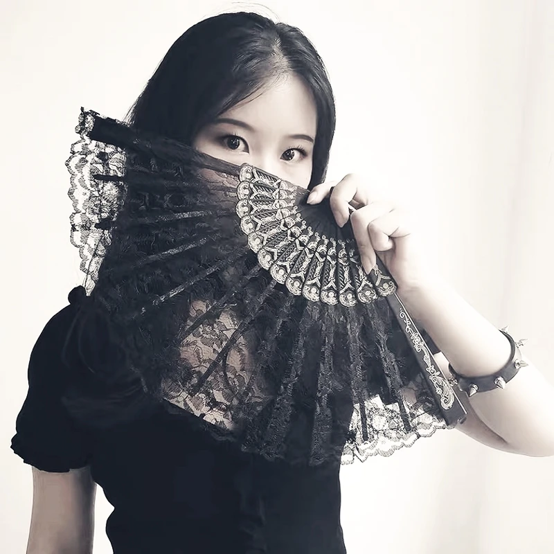 Кружевной веер в черном испанском стиле для вечерние горячих танцев и