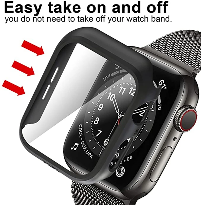 Protective Case For Apple Watch Series 7 45mm 41mm Tempered Glass Screen Protector For Applewatch Case SE 6 5 4 40mm 44mm Cover