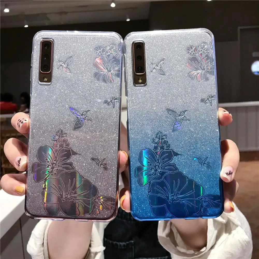Блестящий чехол ТПУ Gradient Buterfly Rose Flower для Huawei P30 Pro P20 P10 P9 Lite 2016 мягкий Nova 5 5i 4 3 |