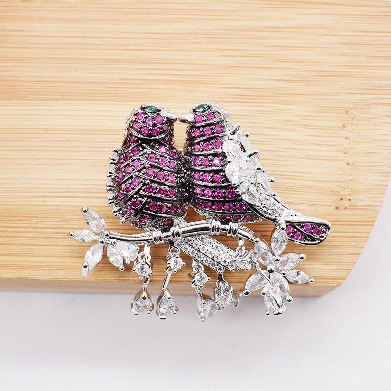 Красная/зеленая/синяя/Розовая/Серебристая циркониевая брошь в виде птицы/кулон