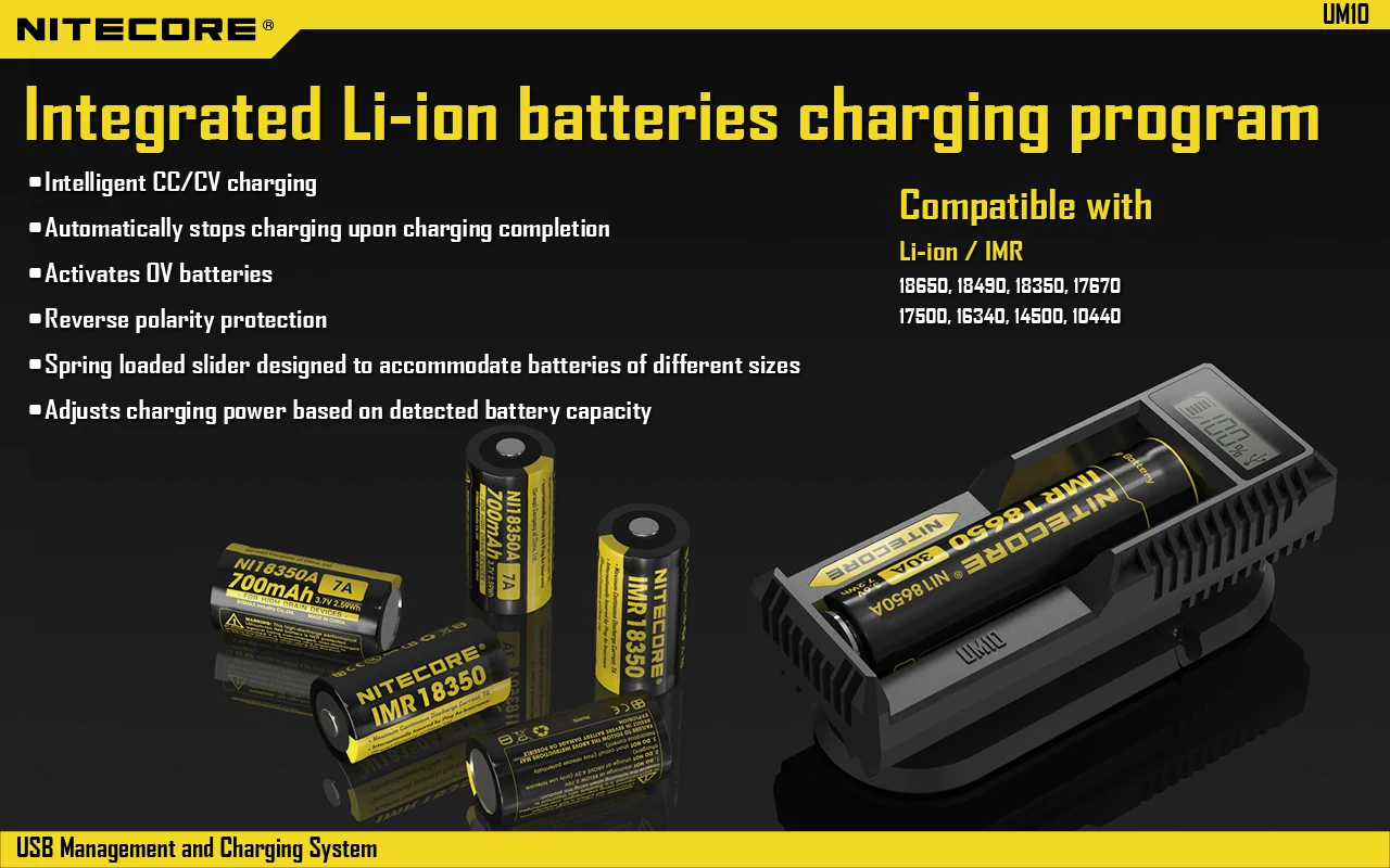 Nitecore UM2 UM4 ЖК-дисплей QC2.0 USB зарядное устройство UM10 UM20 18650 18350 16340 14500 анти короткая схема литий-ионная батарея зарядное устройство s