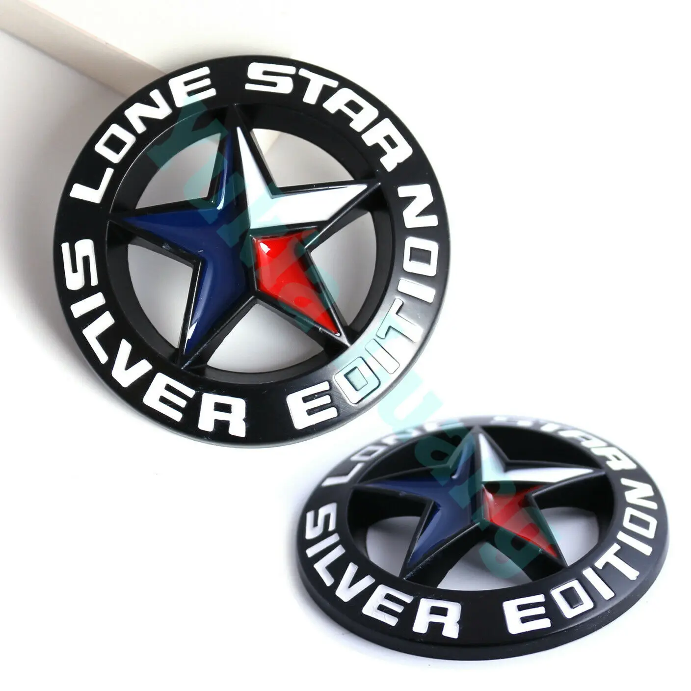 

2x Black LONE STAR SILVER EDITION Texas Emblem Metal Alloy Badge Universal