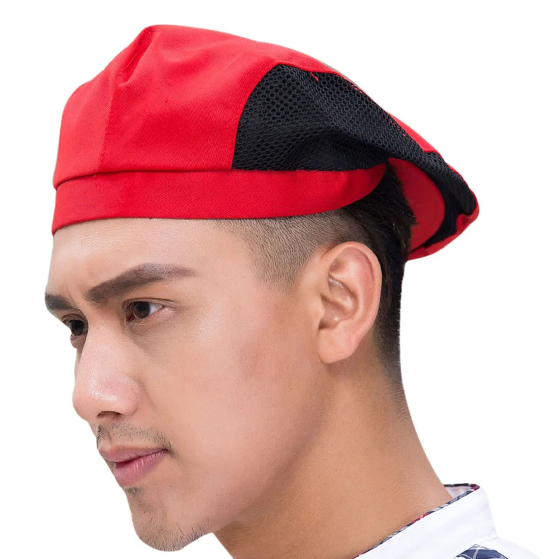 

Unisex Chef Beret Mesh Patchwork Chef Hat Restaurant Kitchen Cooking Cap Breathable Cap Catering Hats Baker Cafe Waiter
