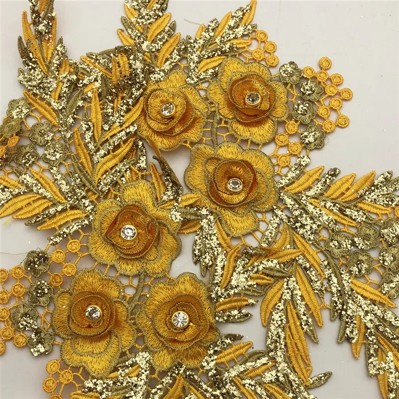 Gold yellow 5 пар аппликация вышитый цветок с пришить патч одежда с яркой пудрой ремесло одежды - Color: Gold yellow