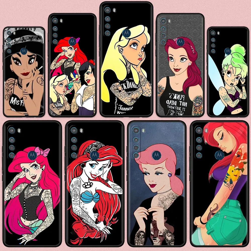 

Tattoo Girl Princess Case for Motorola G30 One Fusion Plus G9 Play G8 Power Lite E6s Luxury Black Soft Cover Shell Capa