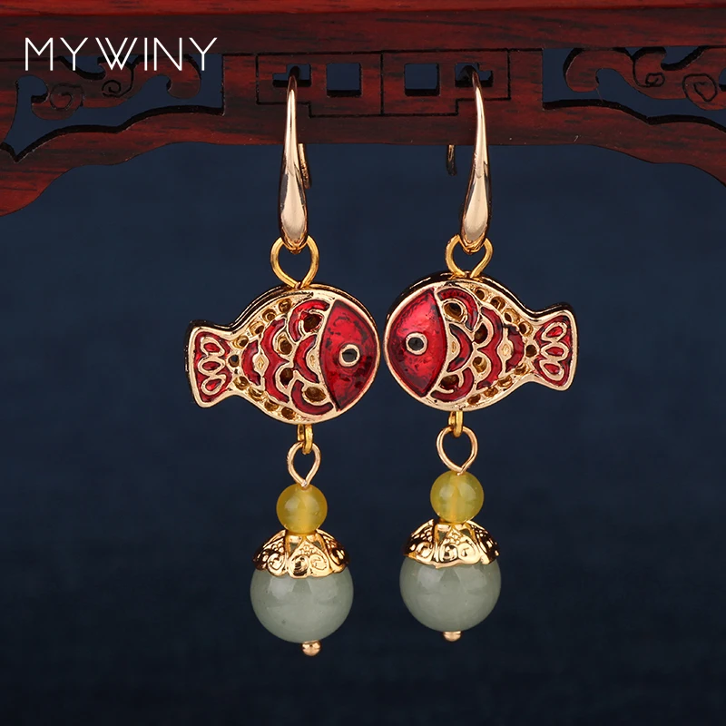 MYWINY новые модные ювелирные изделия Двойные серьги рыбок женские китайские