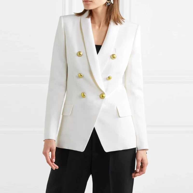 

Женское двубортное пальто на пуговицах, элегантная белая офисная куртка с V-образным вырезом, повседневная верхняя одежда, 2020