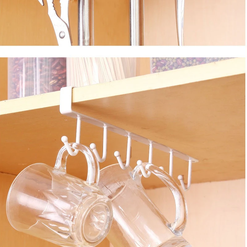 6 крючков металлический держатель для хранения кухни один ряд чашки вешалка на