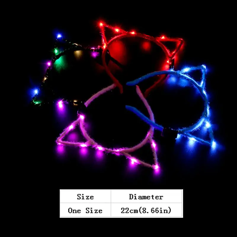 1Pc Women Girls LED Flashing Cute Pointed Cat Ears Hair Hoop Glowing String Lights Plush Cloth Wrapped Headband Party Supplies |