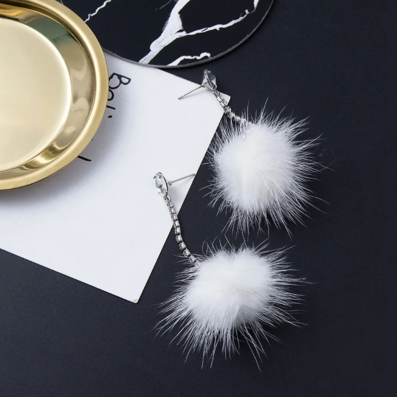 1 пара длинные серьги-подвески из мягкого кроличьего меха | Украшения и