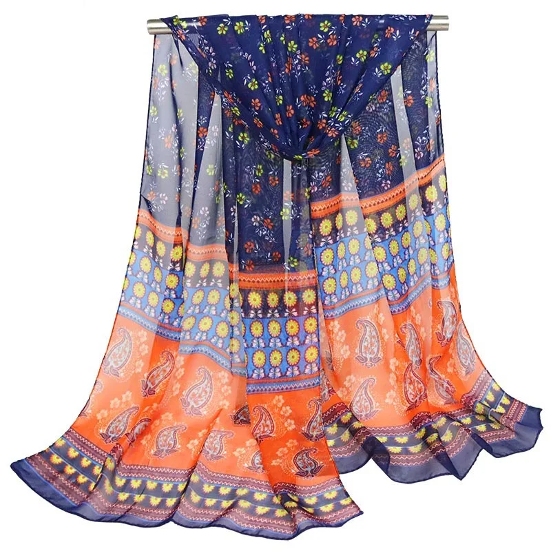 

160*50cm Fashion Chiffon Scarf Summer Fashion New Lady Silk Scarve Small Floral Cashew print Thin Shawls Wild Women's Scarf