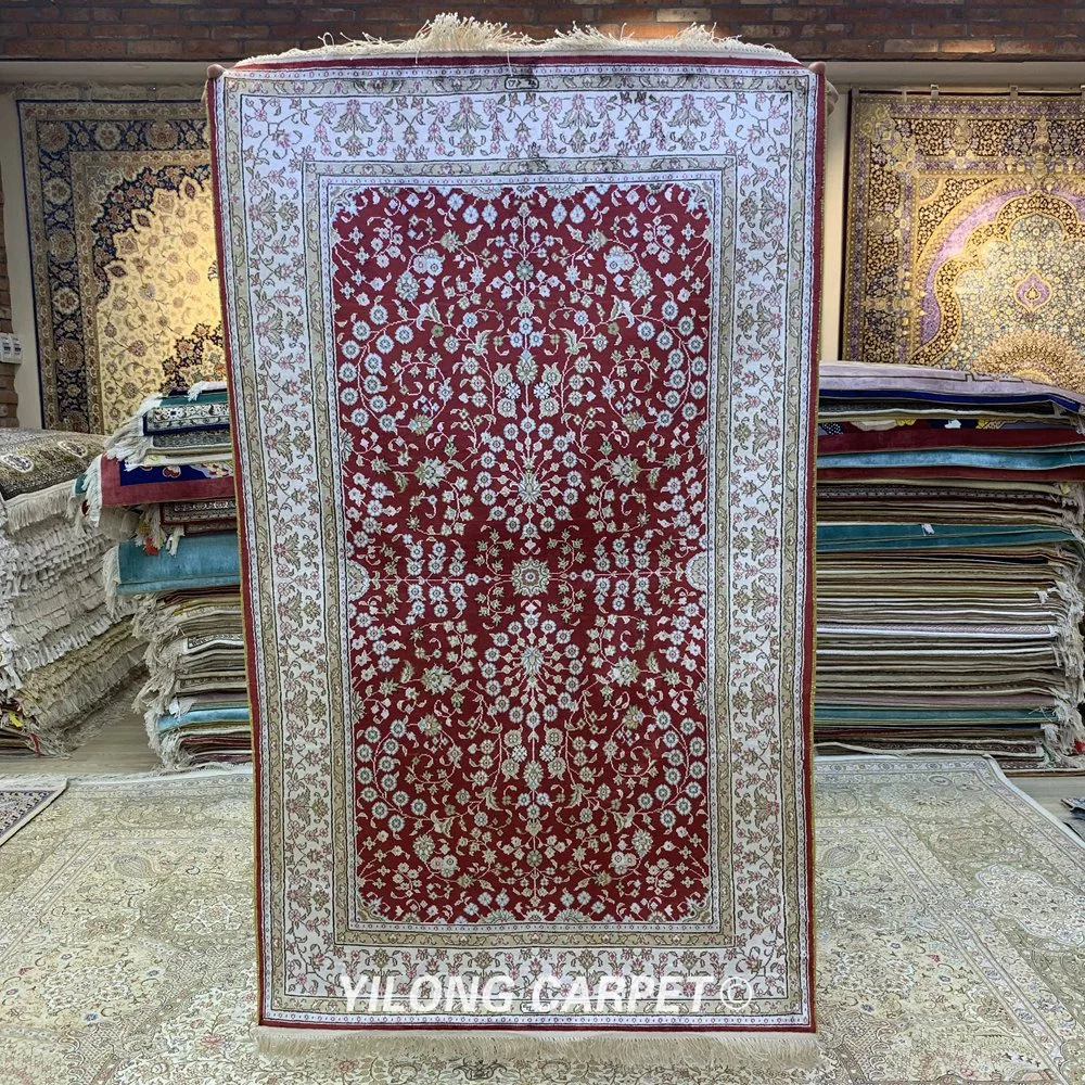 

YILONG 3'x5' red small hand knotted persian silk home decoration oriental style rugs (HF266B)