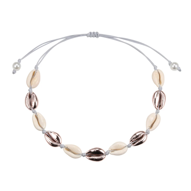 Grey Rose Gold Бохо лето пляж натуральная раковина Каури колье ожерелье для женщин девочек ручной работы Гавайские Seashell ожерелья на воротник ювелирное изделие подарки - Окраска металла: Grey Rose Gold
