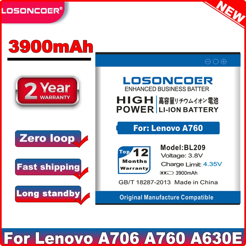 Аккумулятор LOSONCOER 3900 мАч BL209 BL 209 для Lenovo A760 A706 A820E A630E A516 A398T A378T A788T|Аккумуляторы