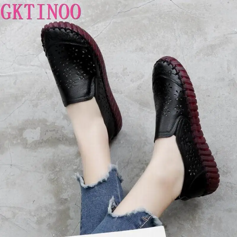 

GKTINOO Women Shoes Handmade Loafers Women Flats Genuine Leather Shoes Flat Women Moccasins Soft Bottom Ladies Shoes Plus Size