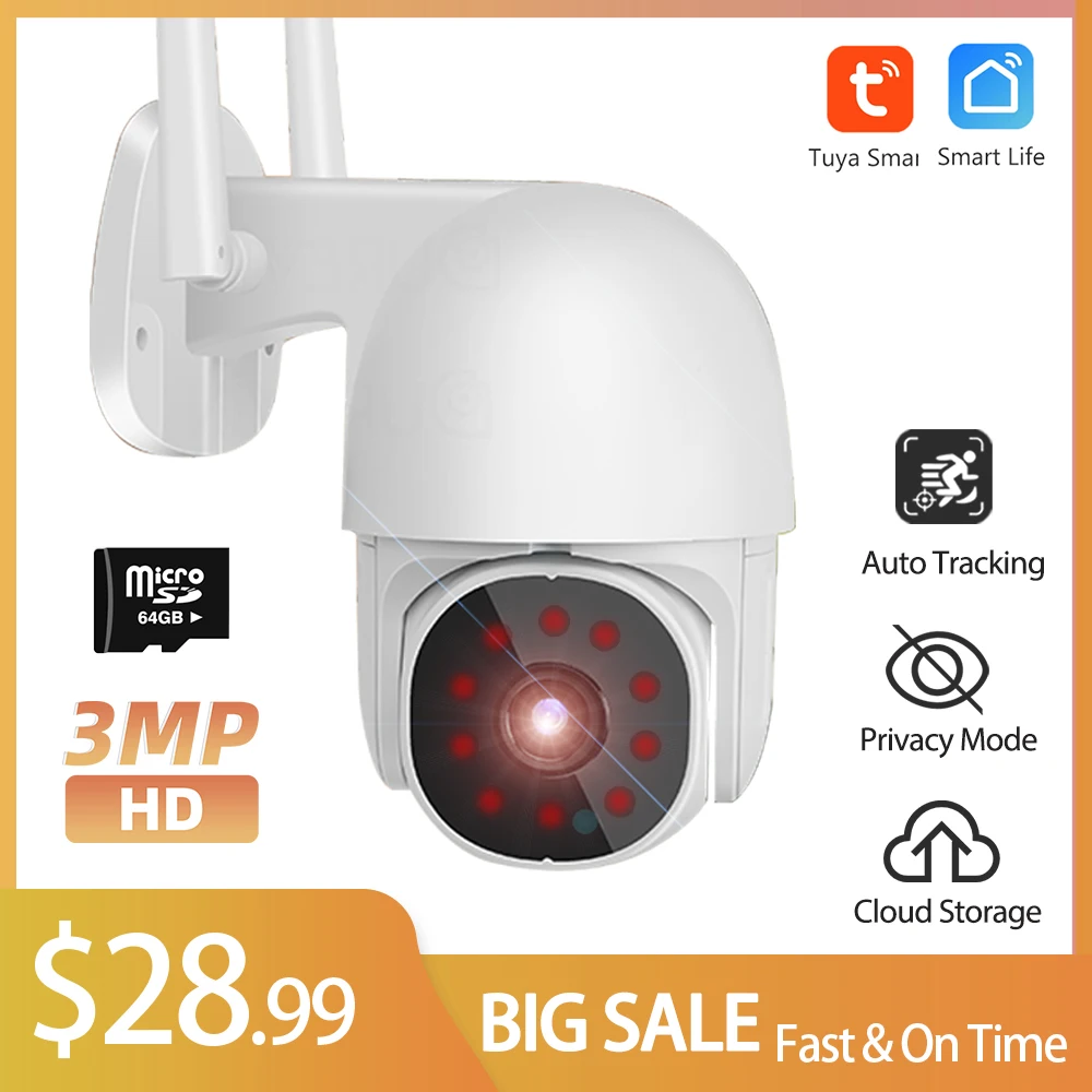 

Tuya Camera Outdoor 3MP PTZ WiFi IP Camera 1080P Smart Home Wireless Security Home CCTV Surveillance Camera Auto Tracking