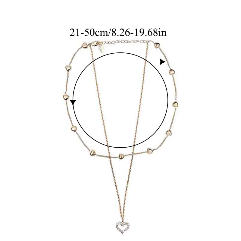 

Women Girls Sweet Chain Charm Necklace Double Layer Heart Shape Pendant Necklace Clavicle Chain Choker Gift Crystal For Girls