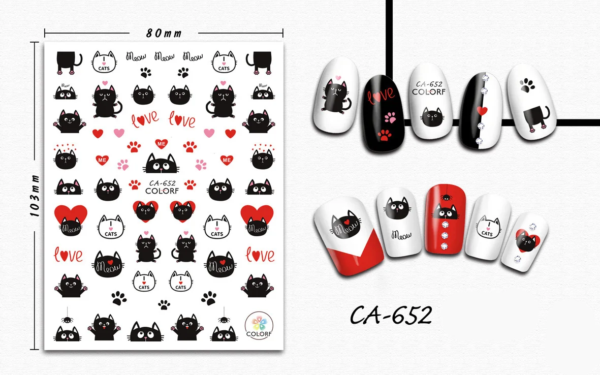 

3D наклейки для ногтей, мультяшный Кот, любовь, сердце, дизайнерские наклейки для ногтей, маникюрные наклейки, наклейки, украшения, наклейки д...