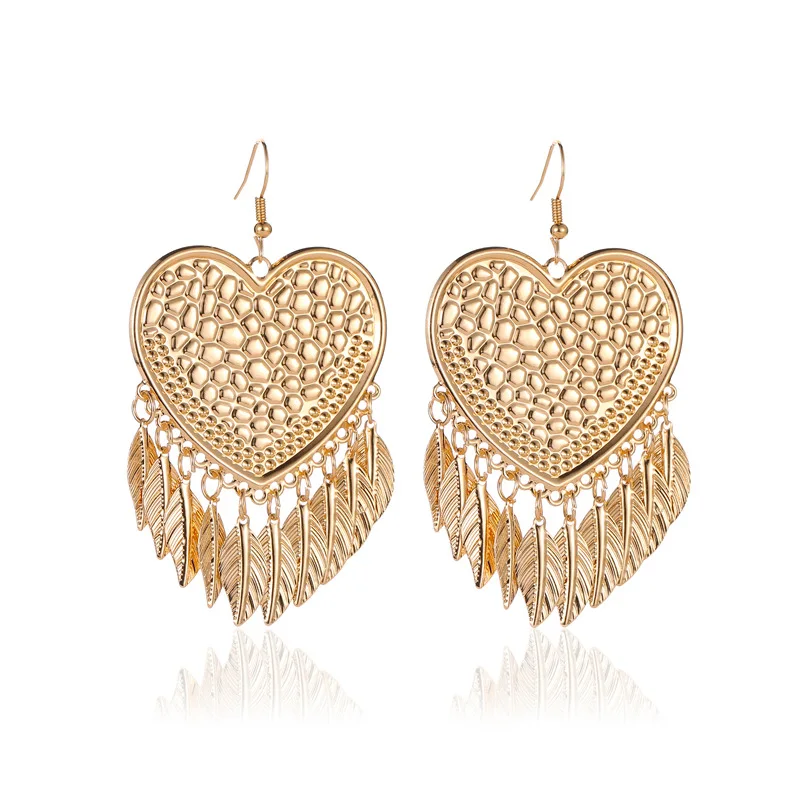 Женские серьги подвески с кисточками золотыми сердечками подарочные модные