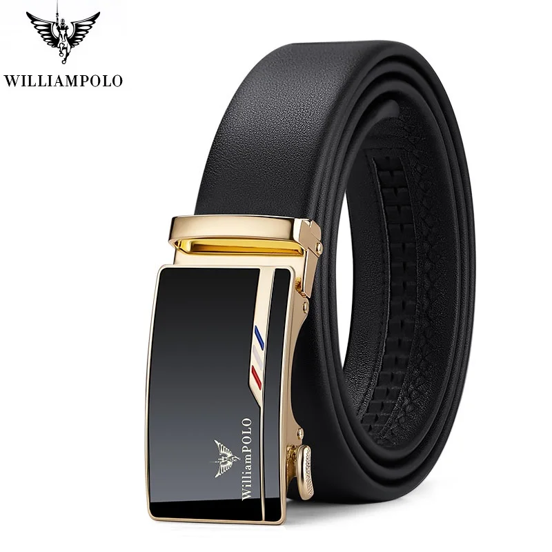 WILLIAMPOLO Genuine leather Business Belt Men Top Quality Luxury high quality Leather for Men Strap Male Metal Automatic Buckle