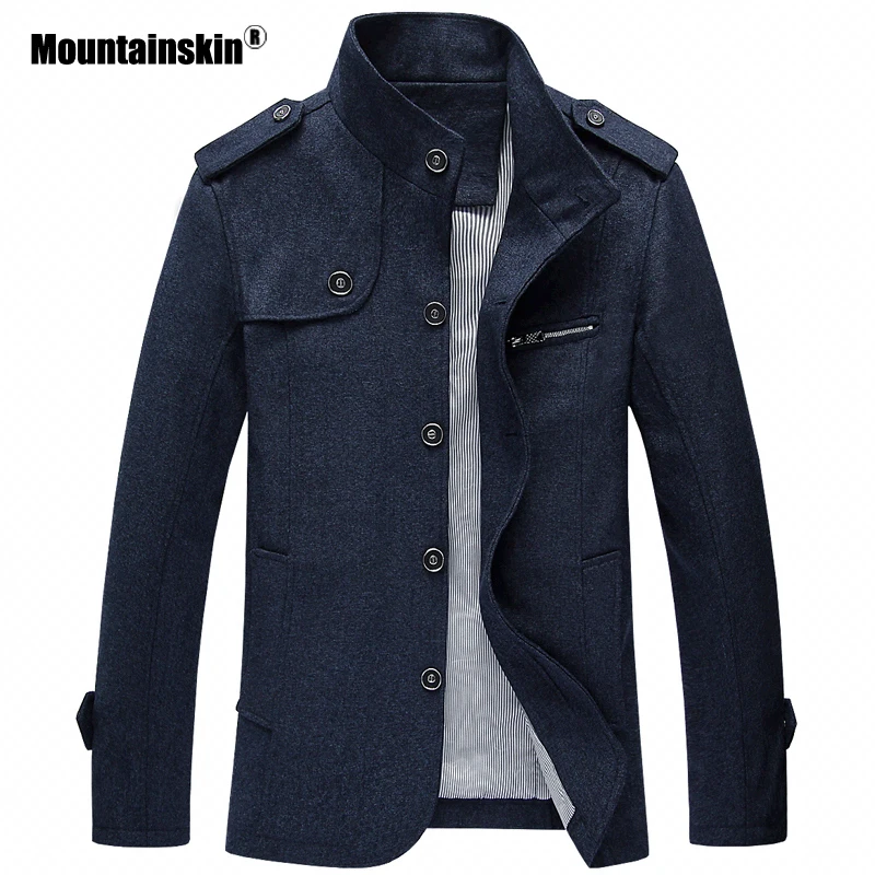 Mountainskin, зимняя и осенняя мужская шерстяная куртка, мужская повседневная куртка со стоячим воротником, однотонное Свободное пальто, Мужская брендовая одежда, M~ 4XL, SA803