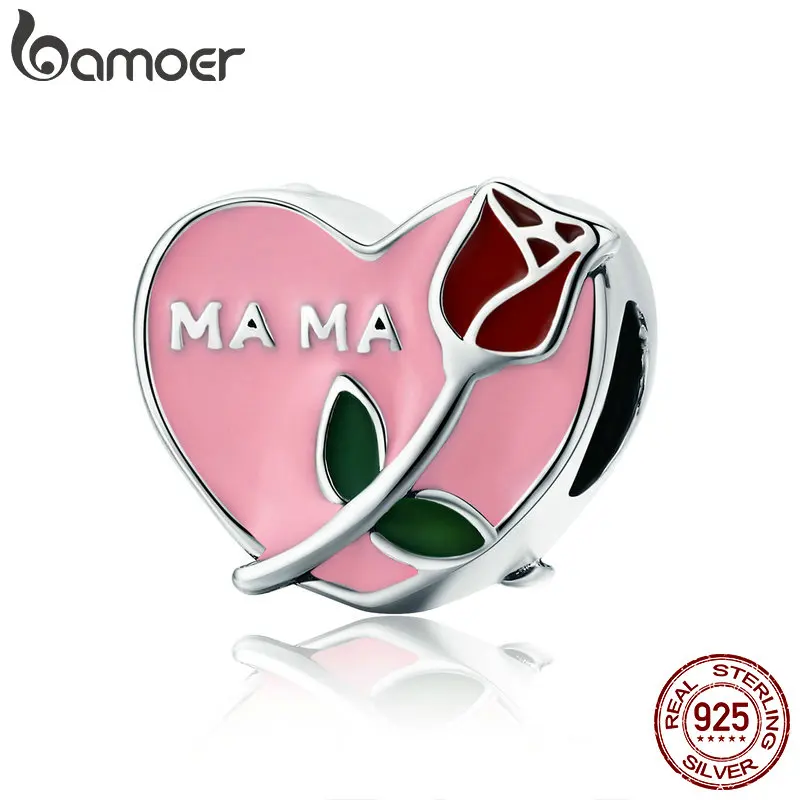 

BAMOER, аутентичное серебро 925 пробы, мама в сердце, роза, бусины, подходит для браслета, ожерелье, ювелирное изделие, подарок маме SCC652