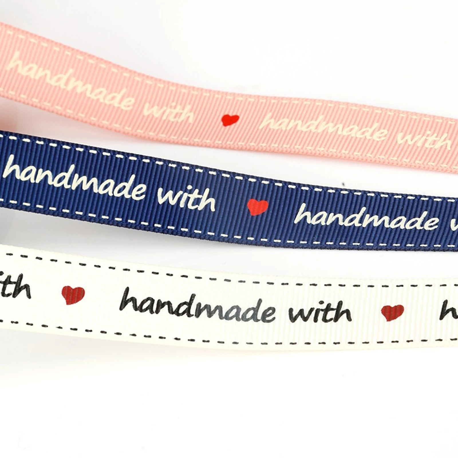 

5 Yards Hand Made With Love Polyester Printed Satin Ribbon Webbing Strap 16mm For Sewing Accessories DIY Bow Decorative Gift