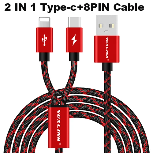 VOXLINK 2 в 1 USB кабель Micro 8Pin usb кабель для зарядки и передачи данных для iPhone x 8 8plus 6 6s samsung htc huawei Xiaomi USB TypeC кабель - Цвет: Red type c 8pin
