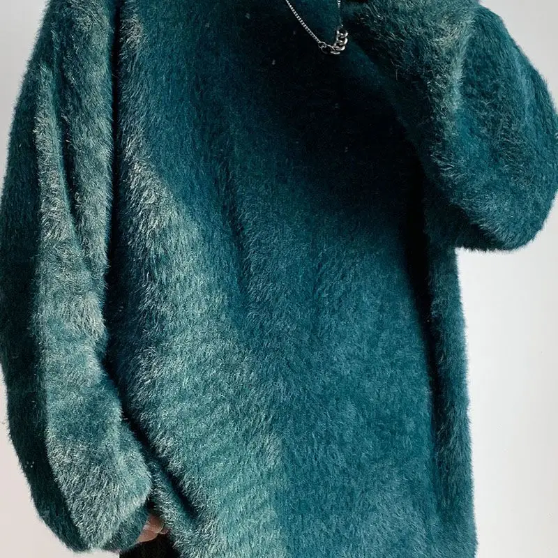 2021 Men's Coat Mohair Sweater New Round Neck Long Sleeve Solid Color Autumn Winter Streetwear Tidal Current The Price Of | Мужская