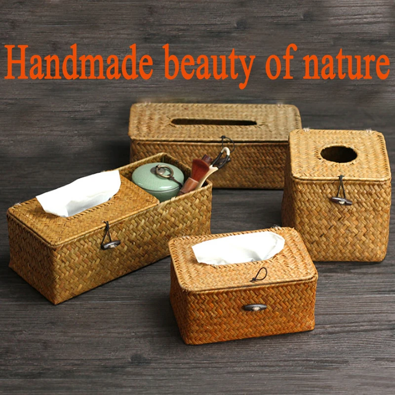 Ручная работа соломенная коробка для салфеток многофункциональная хранения в