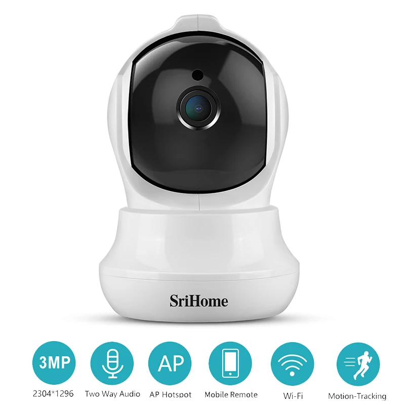 SriHom SH020 Wifi 3MP 1296P Беспроводная PTZ IP купольная камера ИИ автоматическое