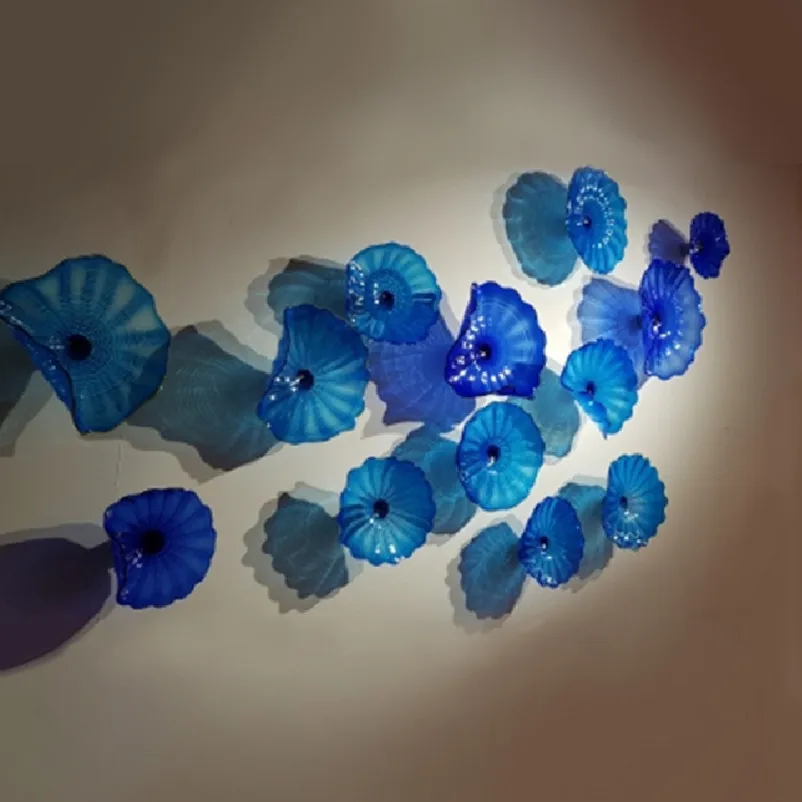 

Luxury Wall Light Murano Lamps Blue Flower Decorative Arts Hand Blown Glass Plates Colored Mounted Sconce 8 to 16 Inches