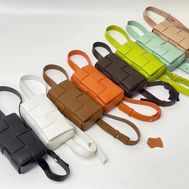 

New Genuine Leather Crossbody Bag for Women Luxury Designer Female Handbag Shoulder Strap Chain Cowhide Woven Waist Bag