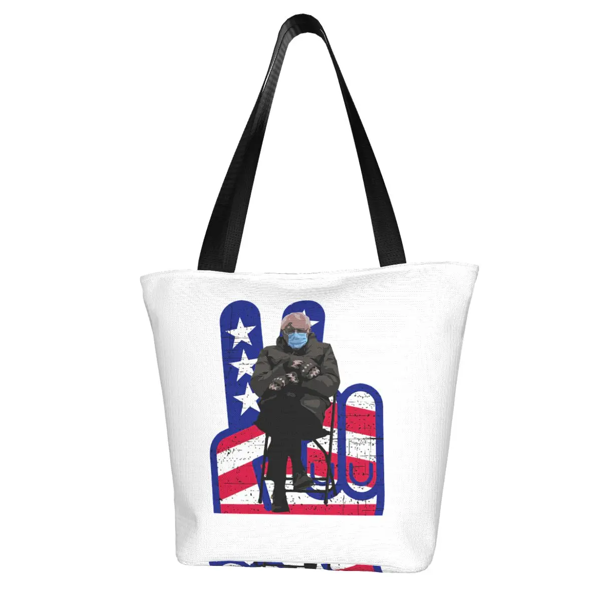 Fun Bernie Sanders Inauguration Sitting In Cold Mitten Meme Shopping Bag Aesthetic Cloth Outdoor Handbag Female Fashion Bags