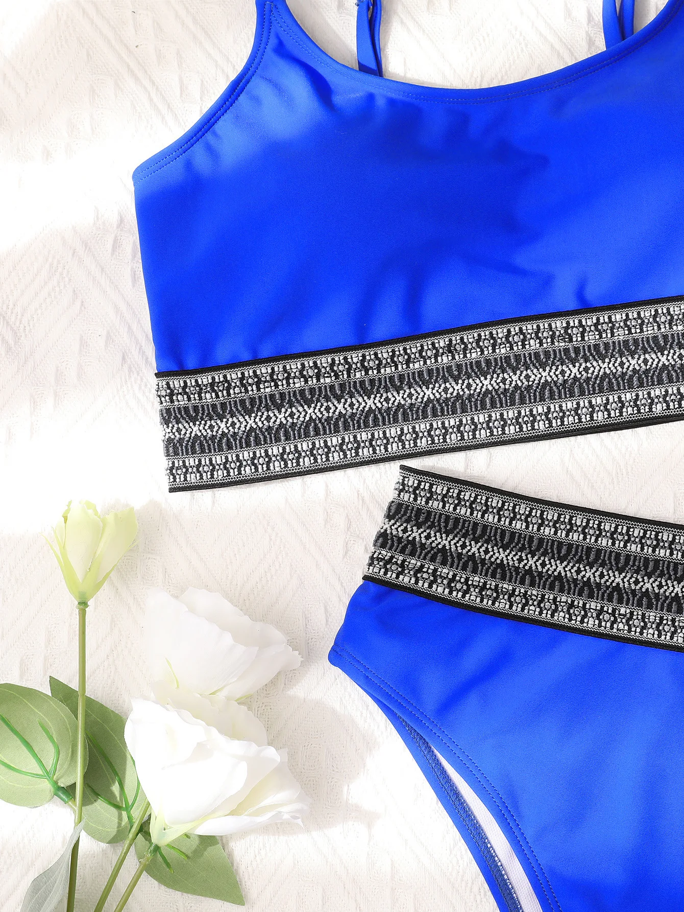 Сексуальный комплект бикини с высокой талией Женский однотонный синий купальник