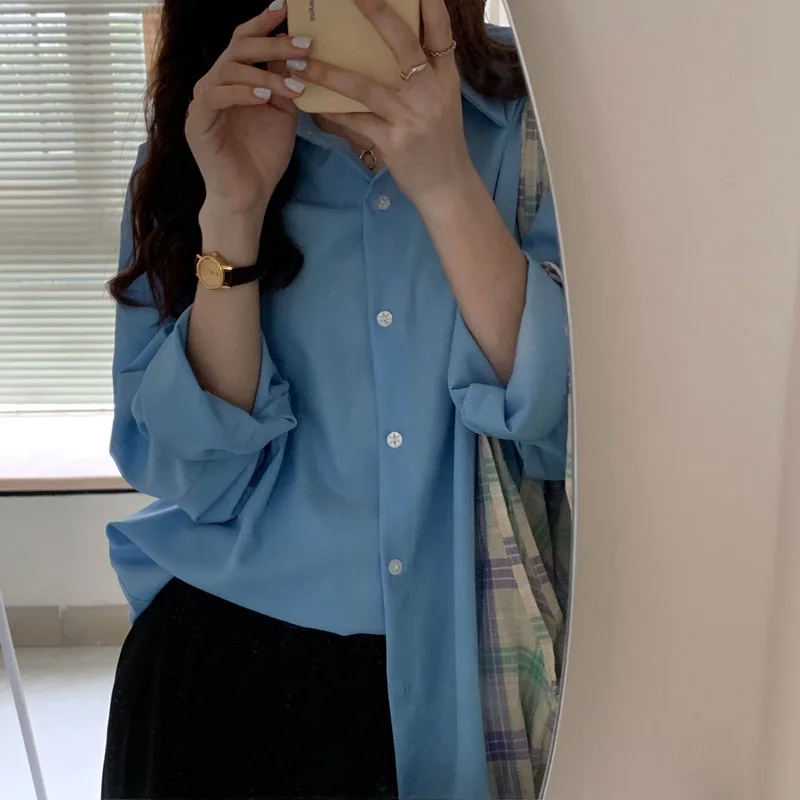

Comelsexy 4 Colors 2020 New Summer Blouses Loose Solid Office Lady Long Sleeve Tops Femme Elegant Basic Suit Shirt Woman Clothes