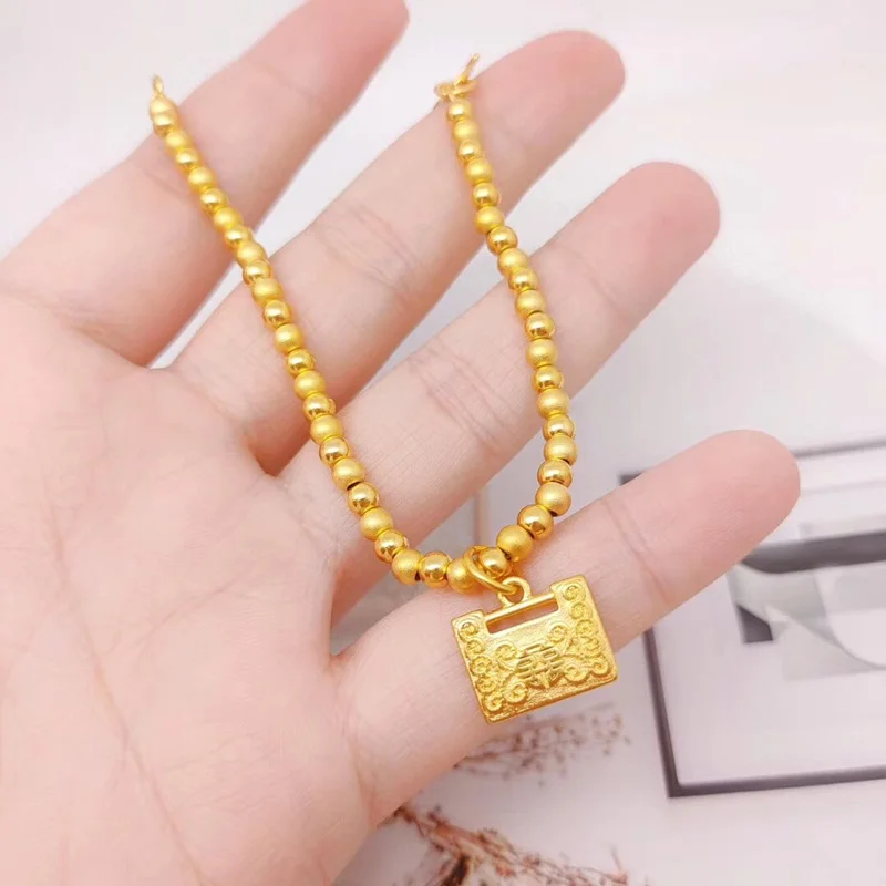 

OMHXFC Jewelry Wholesale YM2277 European Fashion Fine Woman Girl Party Birthday Wedding Gift Safety Lock Bead 24KT Gold Bracelet