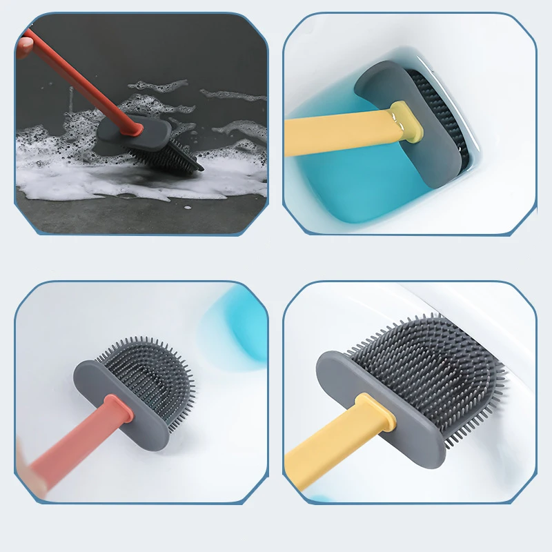 

Wc Gap Brush with Holder Silicone Toilet Brush Hanging Type Flat Head Flexible Bristles Brush Bathroom Accessories 2021 Cleaning