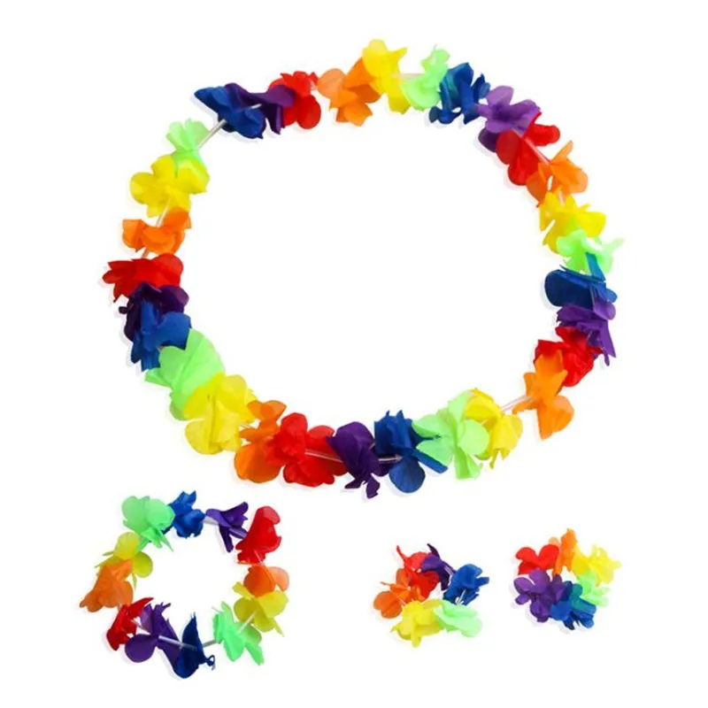 

Kids Adults Hawaii Flower Lei Hula Headband Garland Necklace Wreath Wristbands Fancy Dress Decor Holiday Party Favor Christmas