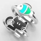 кольцо женское кольца панк прикольные штучки Кольцо в виде кошки и рыбы, Открытое кольцо можно отрегулировать, элегантный аксессуар, простые ювелирные изделия на День святого Валентина, креативное кольцо для пары,
