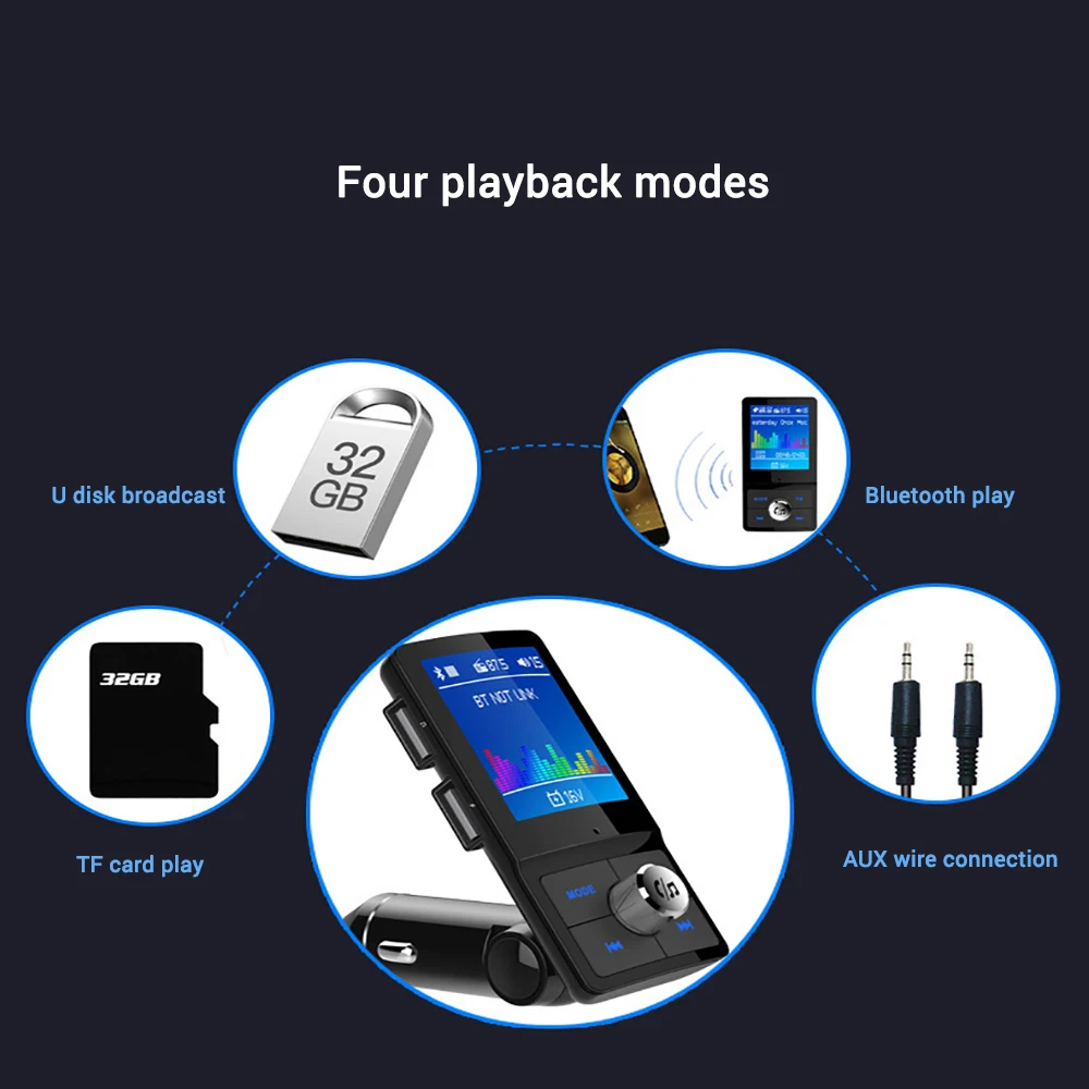 Автомобильный MP3-плеер, Bluetooth, fm-передатчик, Aux In 5EQ, музыка, 1,77 дюйма, ЖК-дисплей, Bluetooth 4,2, гарнитура, автомобильный комплект, 2-USB зарядное устройство, поддержка TF карты