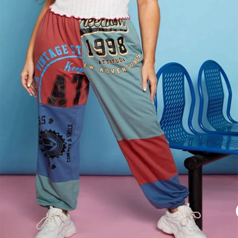 

Женские спортивные брюки с принтом, винтажные спортивные штаны в английском стиле с графическим принтом и надписью, модная уличная одежда, ...