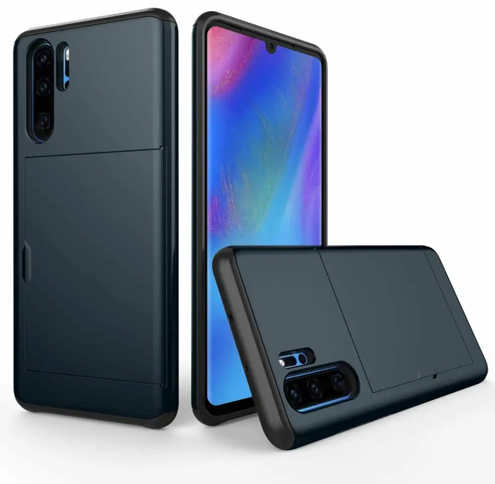 navy Для huawei P30 pro тонкий гибридный армированный противоударный резиновый чехол-бампер для телефона Бумажник слот для карт держатель задняя крышка для huawei P30 Coque - Цвет: navy