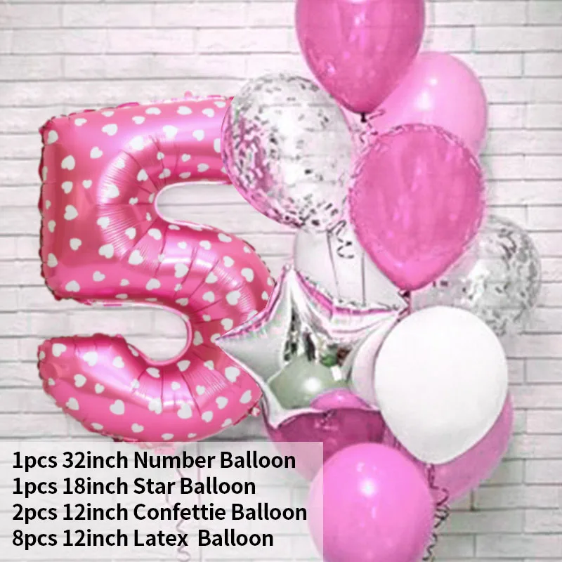Розовая фольга с цифрами латекс воздушные шары 13 шт. украшения для дня рождения