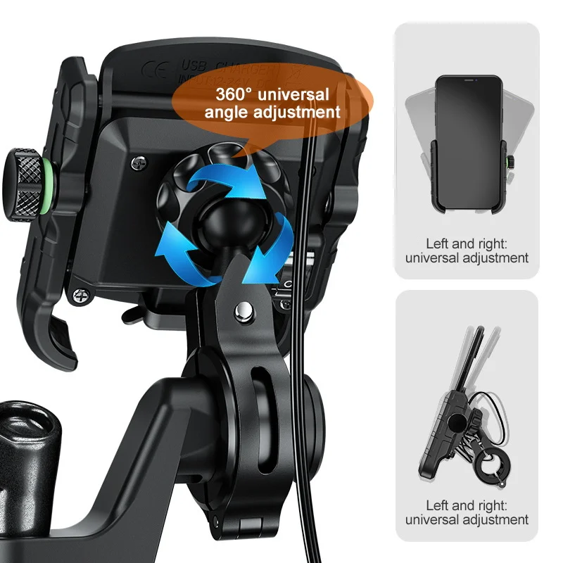 Motorcycle Phone Holder with QC 3.0 USB Charger for iPhone 12 mini Pro Samsung Motorbike GPS Stand Bracket Cell Phone Mount