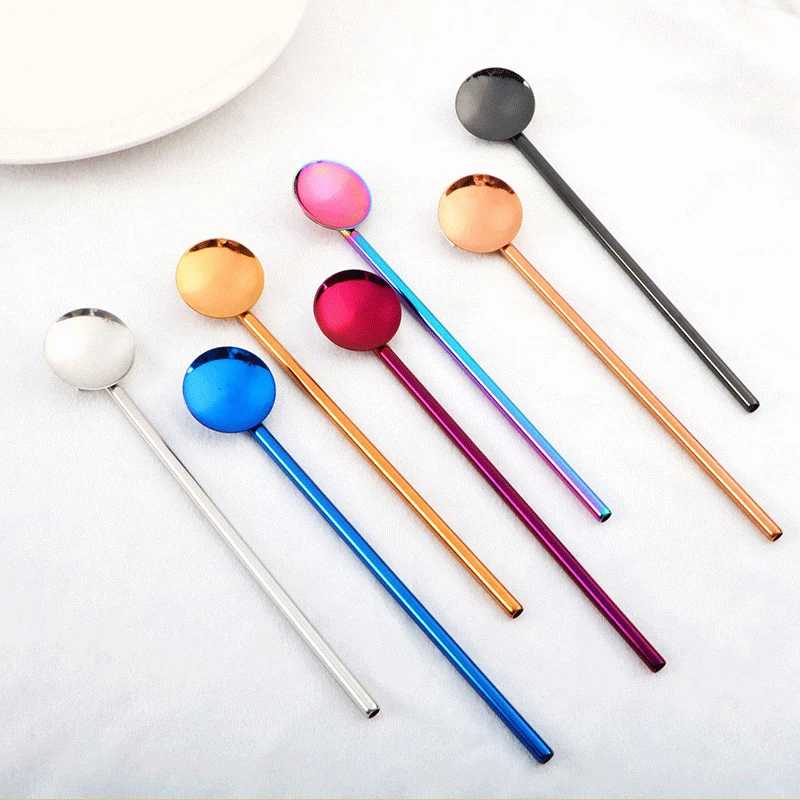 1 шт. соломенная ложка из нержавеющей стали портативная красочная кофейная