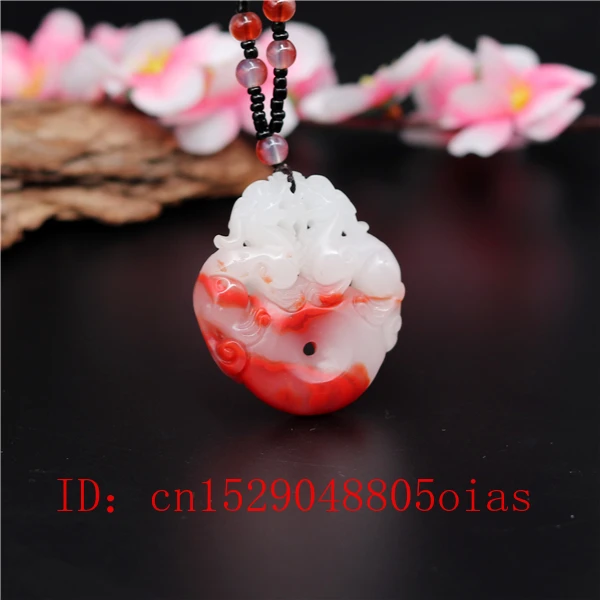 Натуральный красный белый китайский Нефритовый дракон кулон ожерелье Pixiu Charm Jadeite