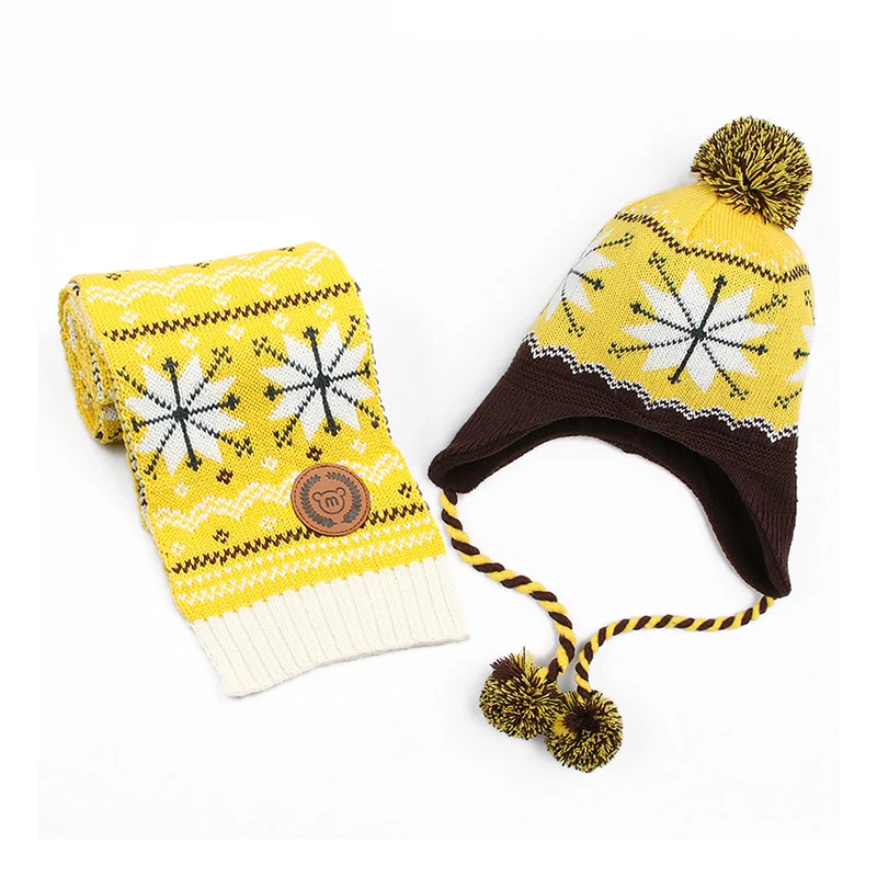 2019 new children's hat gloves scarf set winter warm boy girl snowflake baby pom ponytail Kids of 3 | Детская одежда и обувь