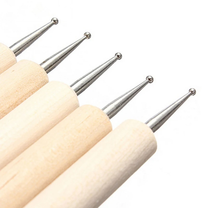 

5Pcs 2 Way Wooden Dotting Pen Marbleizing Tool Nail Art Dot Dotting Tools for Nail Art Design Manicure Rhinestone Picker
